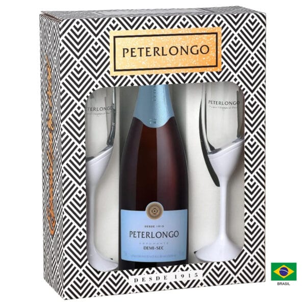 Kit Maleta Espumante Peterlongo Demi Sec 750ml com 2 Taças