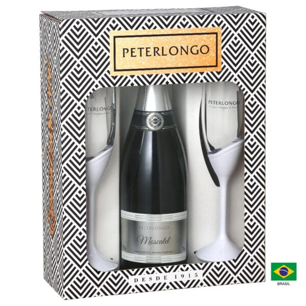 Kit Maleta Espumante Peterlongo Moscatel 750ml com 2 Taças
